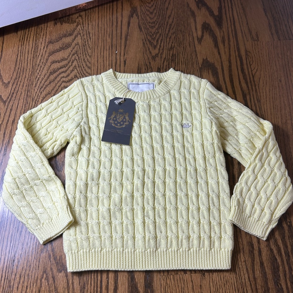 BRAND NEW Marie Chantal Yellow Cable Knit Kids Sweater